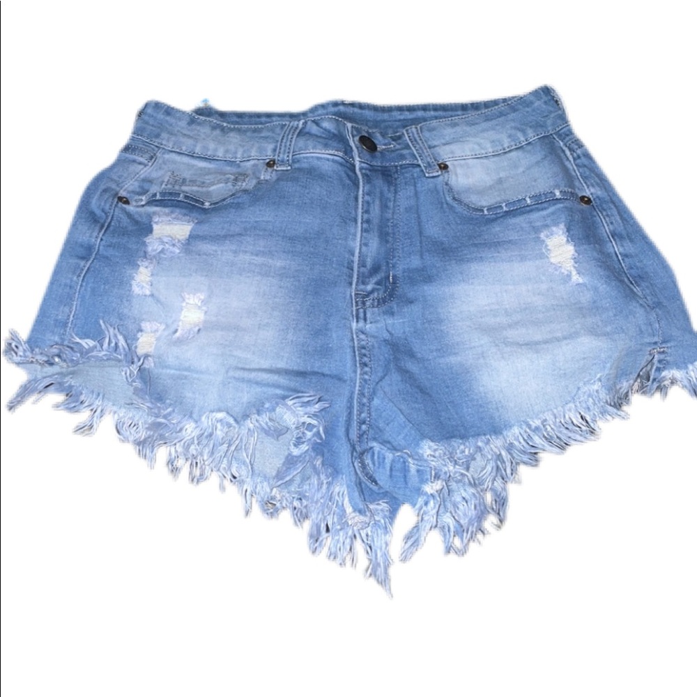 Women's Mid Rise Shorts Frayed Raw Hem Ripped Denim Jean Shorts LC786044 Size S